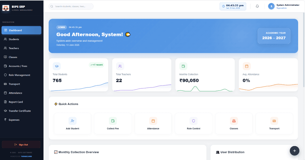 Bimla International Public School ERP Dashboard